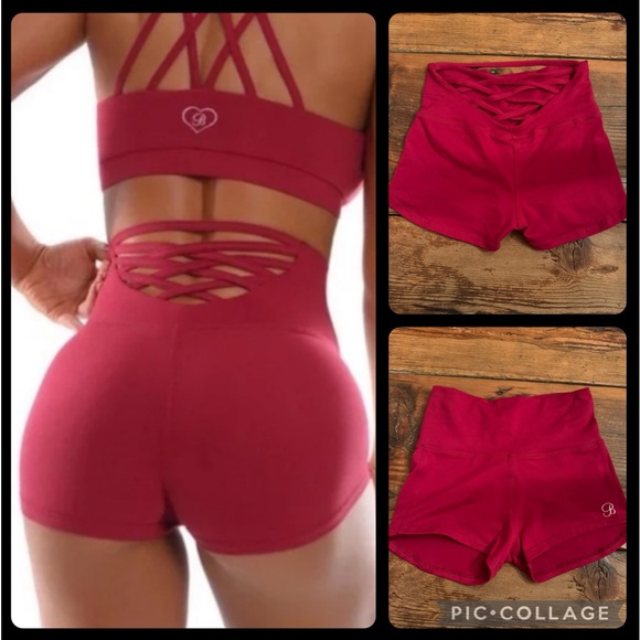 RARE Bombshell Sportswear Maroon Sexy Back Shorts - Picture 1 of 6